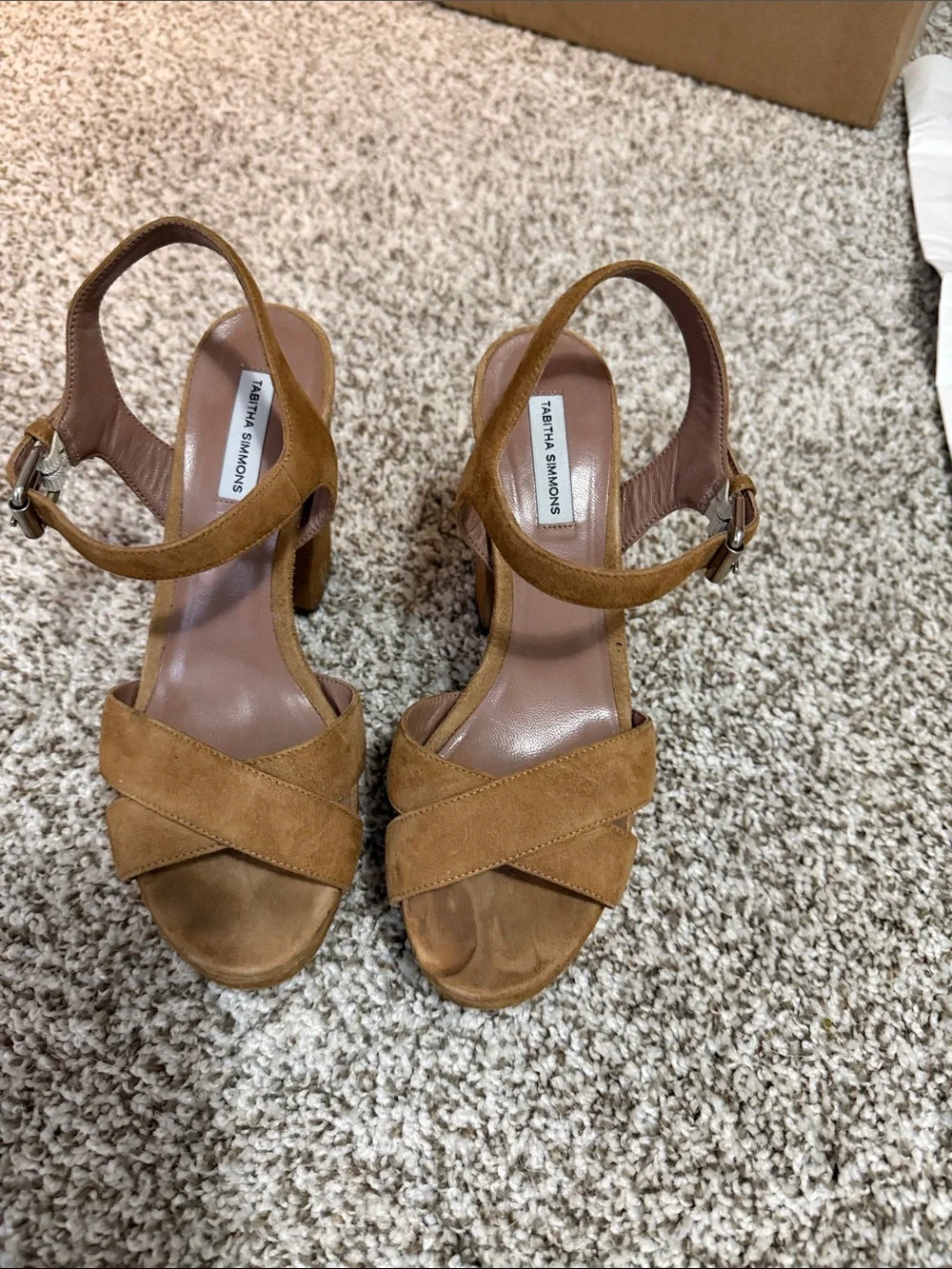 Tabitha Simmons Cognac Suede Crisscross Ankle-Strap Heels